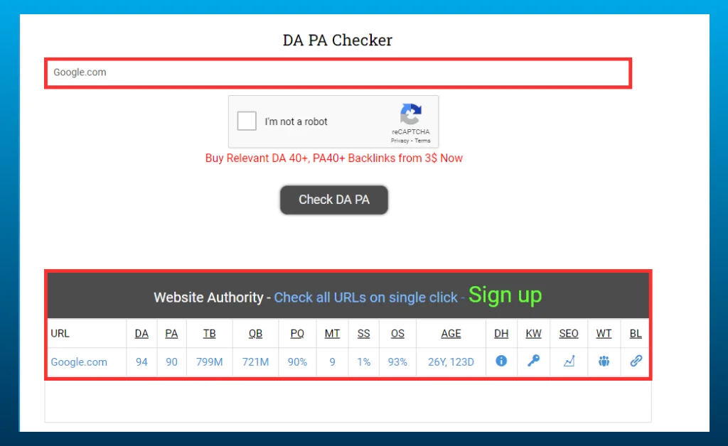 Check Domain Authority Spam Score